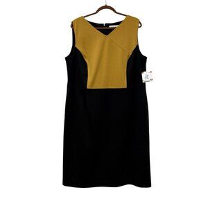 Kasper Women's Colorblock V-Neck Sheath Dress in Black/Dijon Size 16W